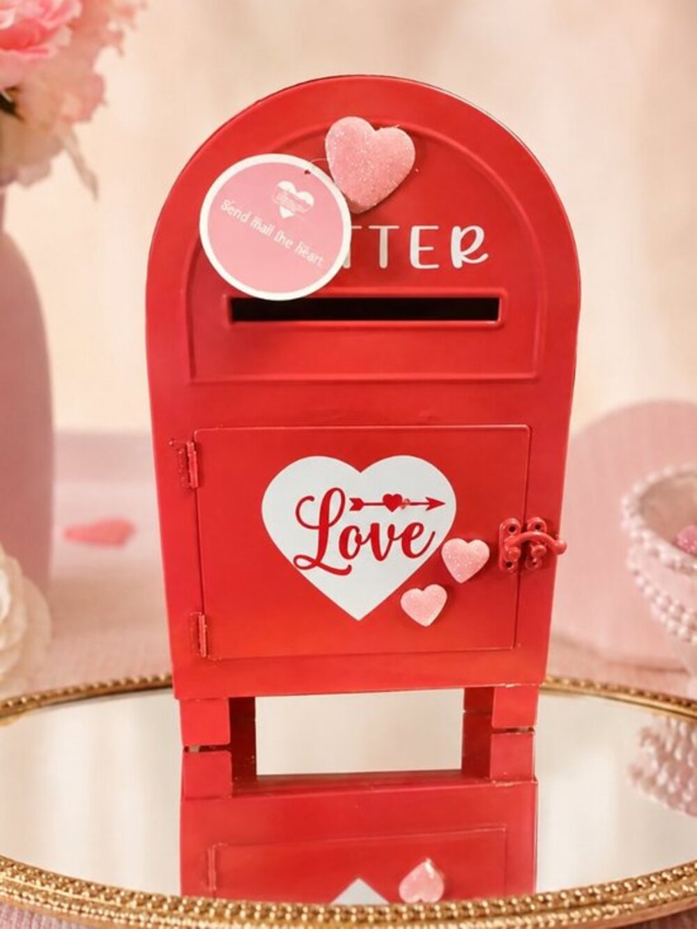 Metal Valentine Mailbox Love Letter Holder Romantic Tabletop Decor NWT